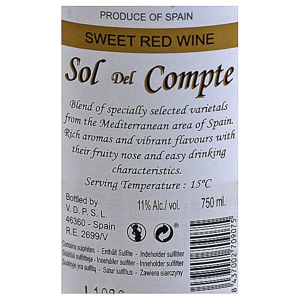 Comte Sol del gourmet-weinhandel Portillo 0,75l - Rotwein lieblich Spanien Vinas Valencia del
